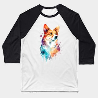 Rainbow Pembroke Corgi Watercolor Art Baseball T-Shirt